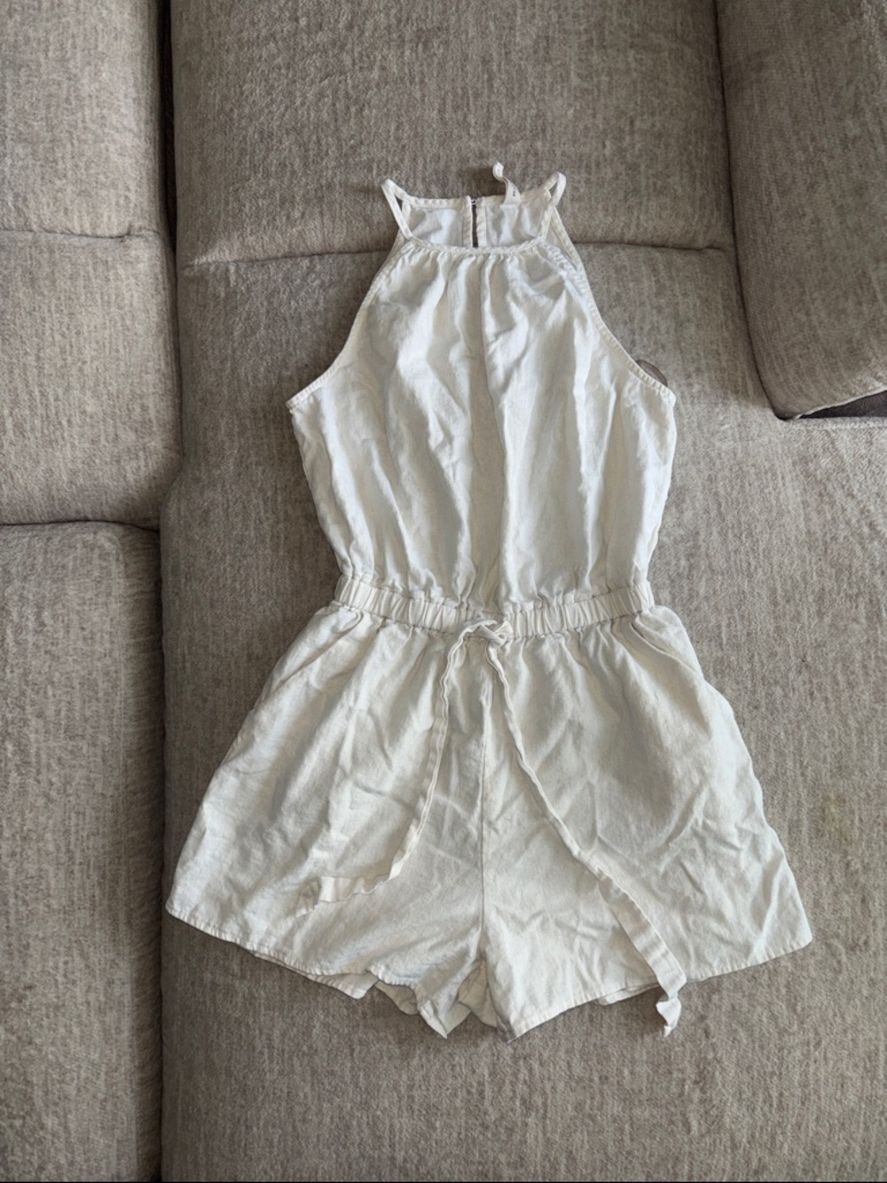 White Cream Halter Romper with Drawstring Waist